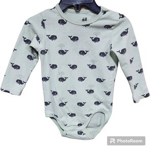 H&M Whale Long Sleeve Bodysuit, Size 9-12M